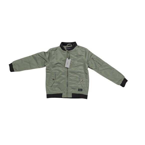 Kids Olive Green Removable Hooded Bomber Jacket Size XL 14/16 With Pockets & Zip - Picture 5 of 9